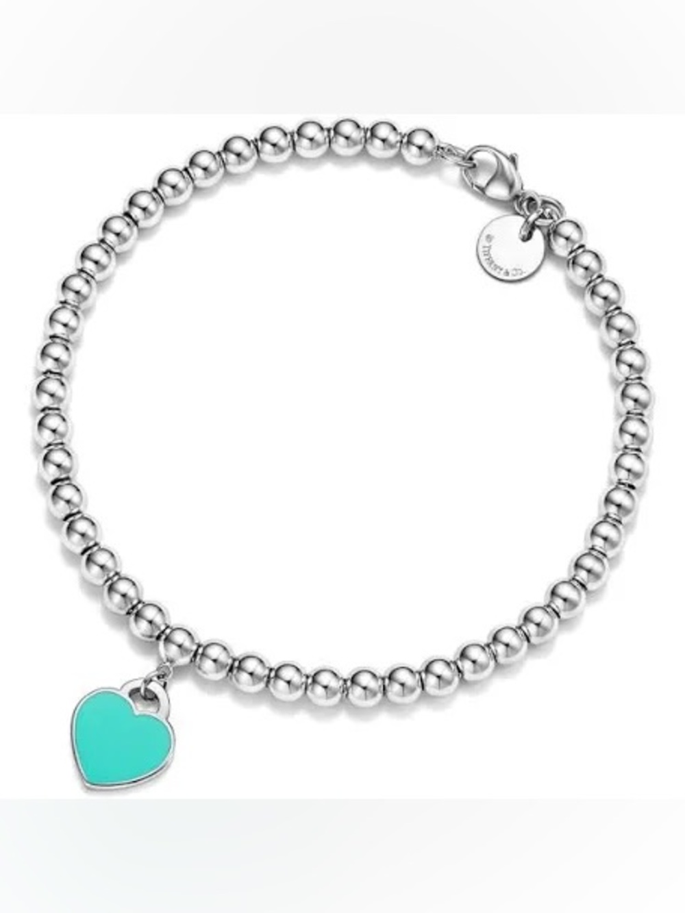 Tiffany & Co. Silver Bead Bracelet with Turquoise Heart Charm